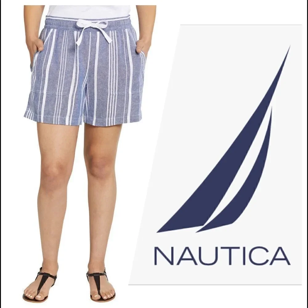 NWT! Nautica Womens Linen Blend Pull-On Easy to Wear Versatile Shorts - Picture 1 of 14